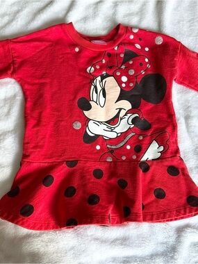 Disney Red Minnie Mouse Long Sleeve Peplum Tee with Black Polka Dots